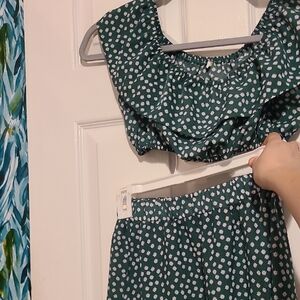 SHEIN Green Floral Two-Piece Set